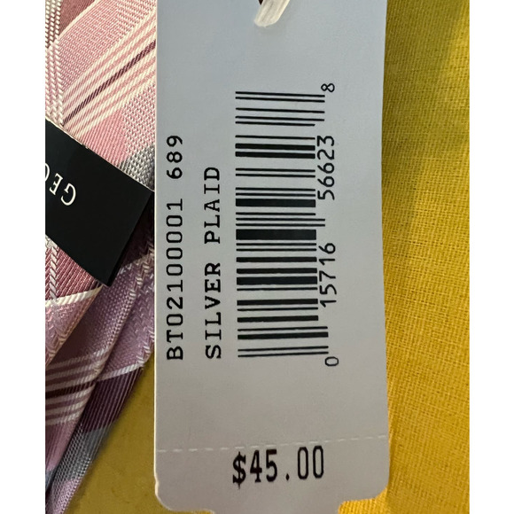 NWT Geoffrey Bean Pink and Silver Plaid Silk Blend Tie - Picture 3 of 4